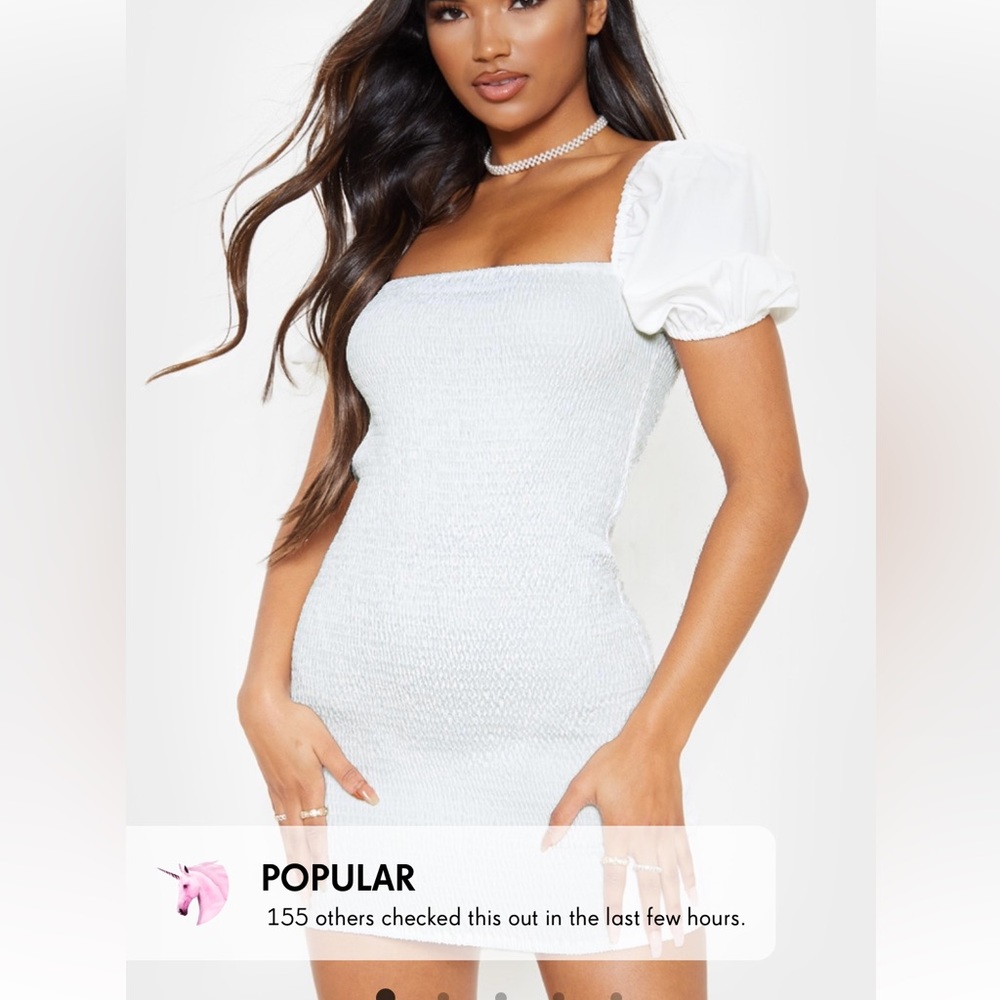 White puff sleeve square neck dress